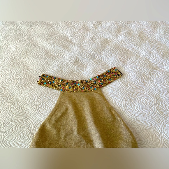 VINTAGE Yansi Fugel Gold Lame and sequin collar Metallic Crop Top . - Picture 7 of 11